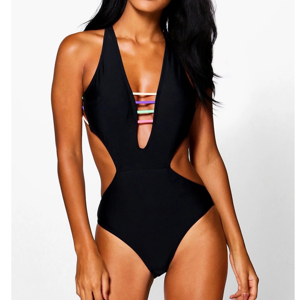 NWT boohoo Montenegro neon strap cut out swimsuit